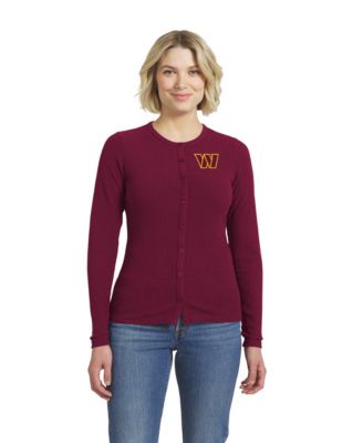 Women's  Burgundy Washington Commanders Ribbed Full-Button Cardigan Sweater
