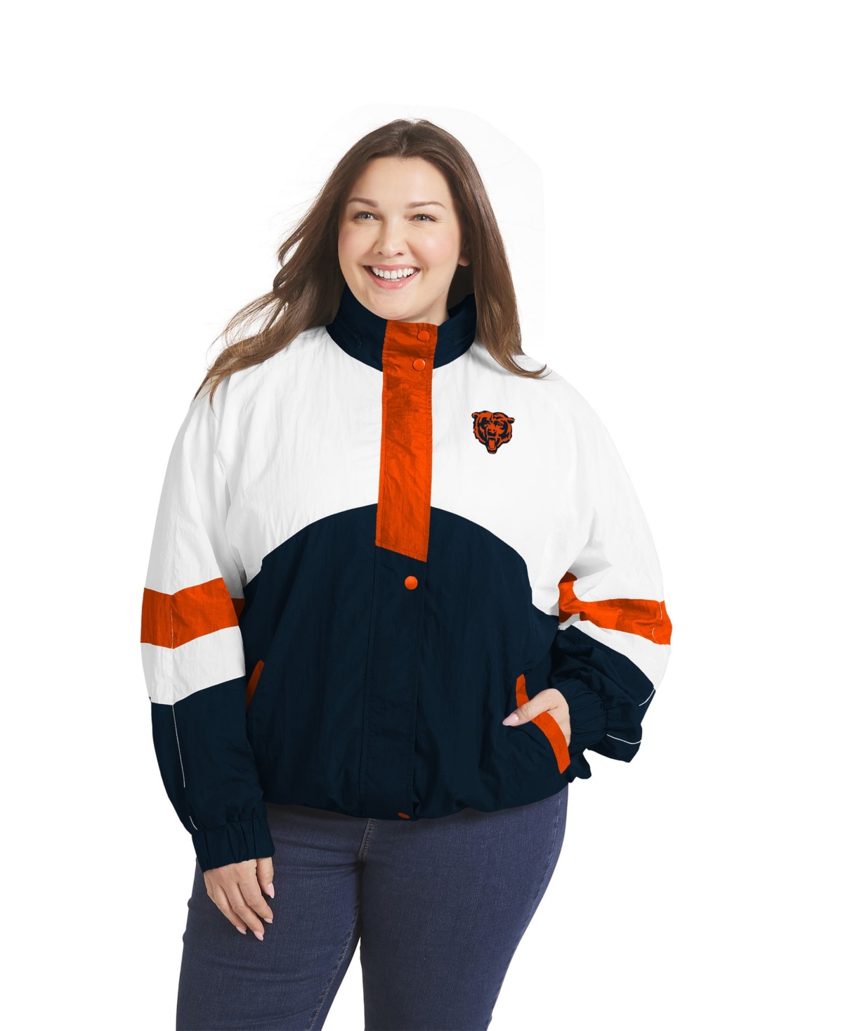 Wear by Erin Andrews Women's Plus Chicago Bears Hooded Full-Snap Windbreaker Jacket