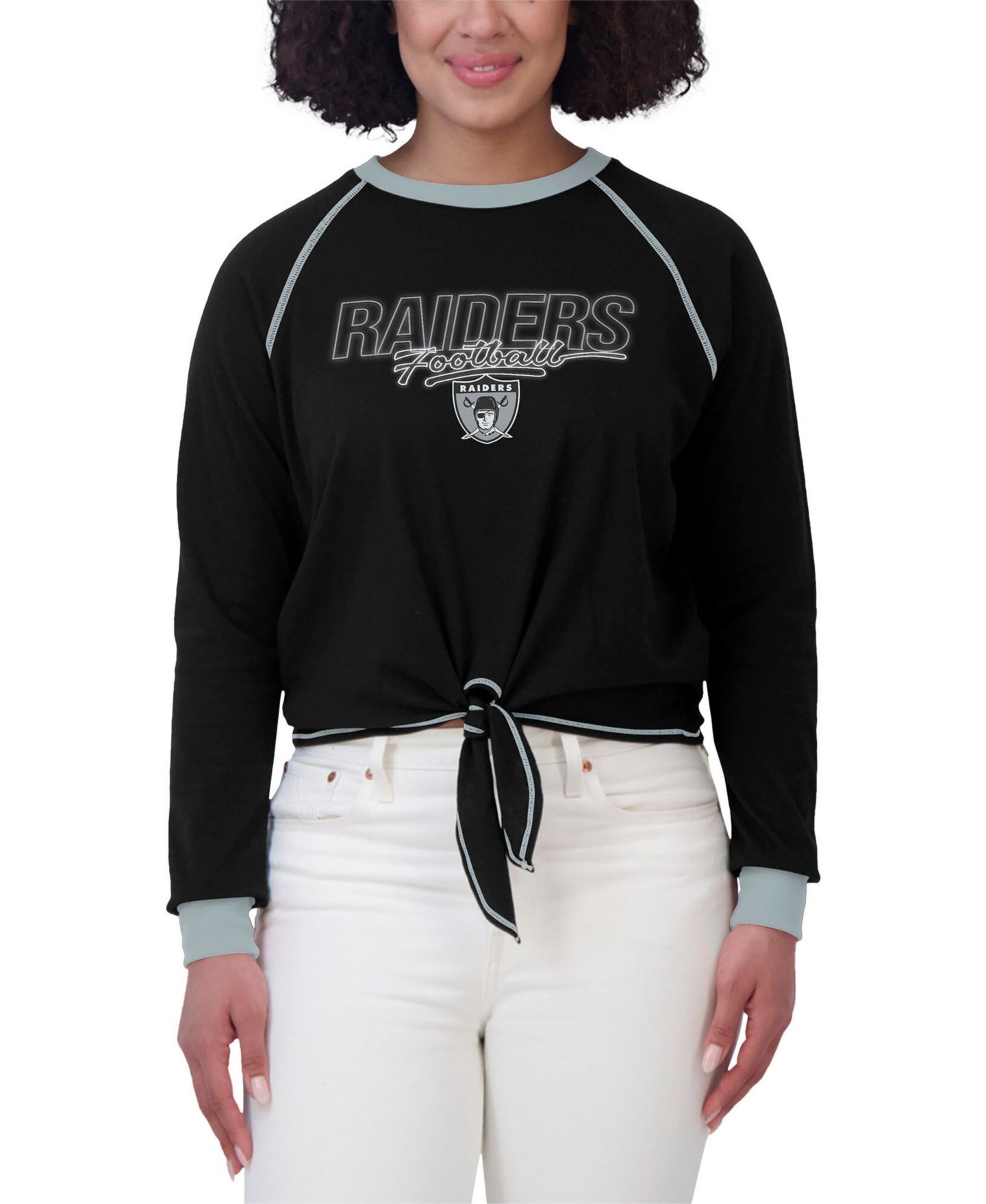 Женская футболка WEAR by Erin Andrews Black Las Vegas Raiders Tie-Front Long Sleeve — фото 2