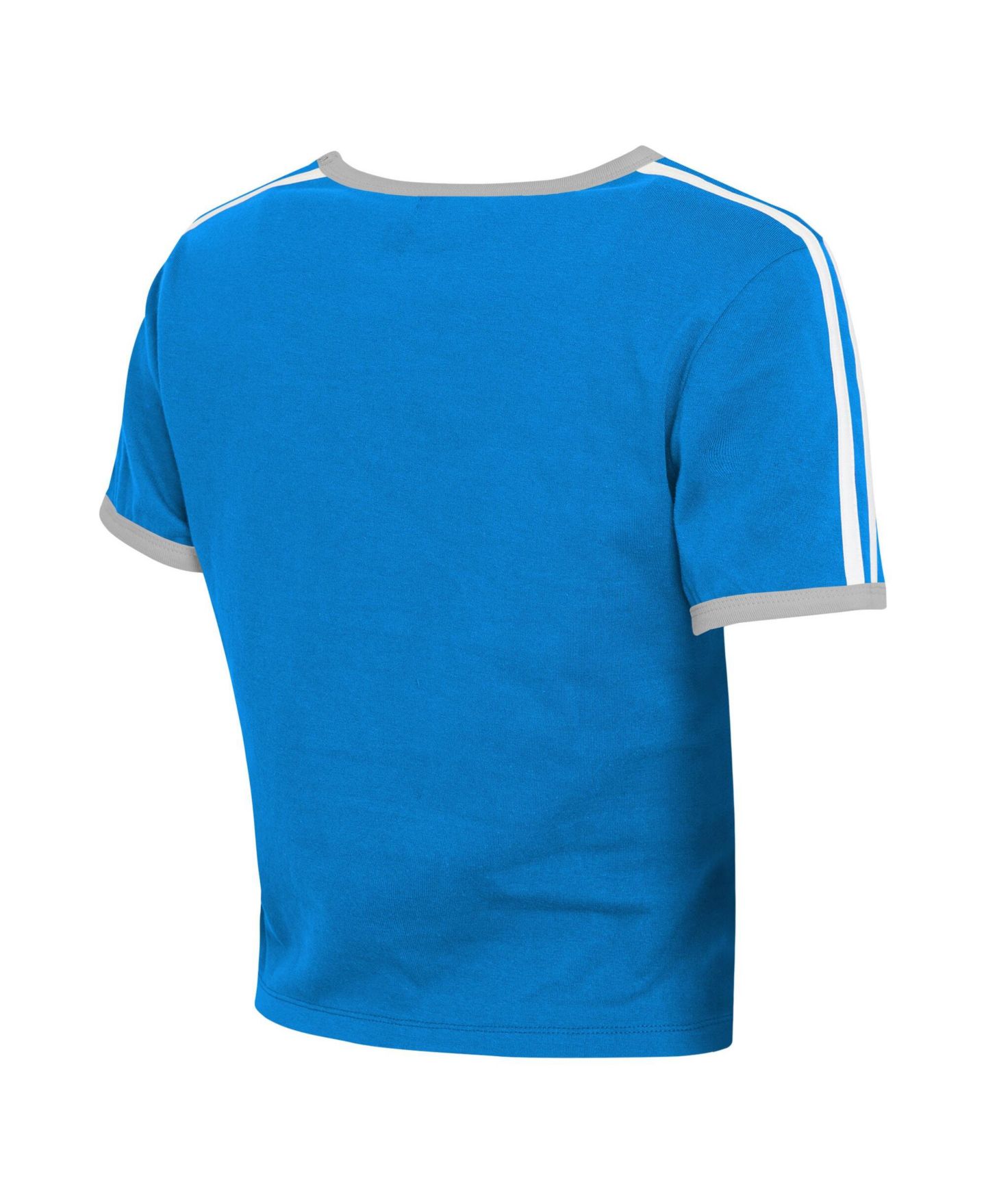 Женская футболка WEAR by Erin Andrews Blue Detroit Lions Cropped Ringer Baby T-Shirt — фото 3