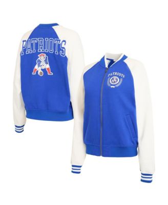 Women's Royal New England Patriots Throwback Varsity Fleece Raglan Full-Zip Jacket