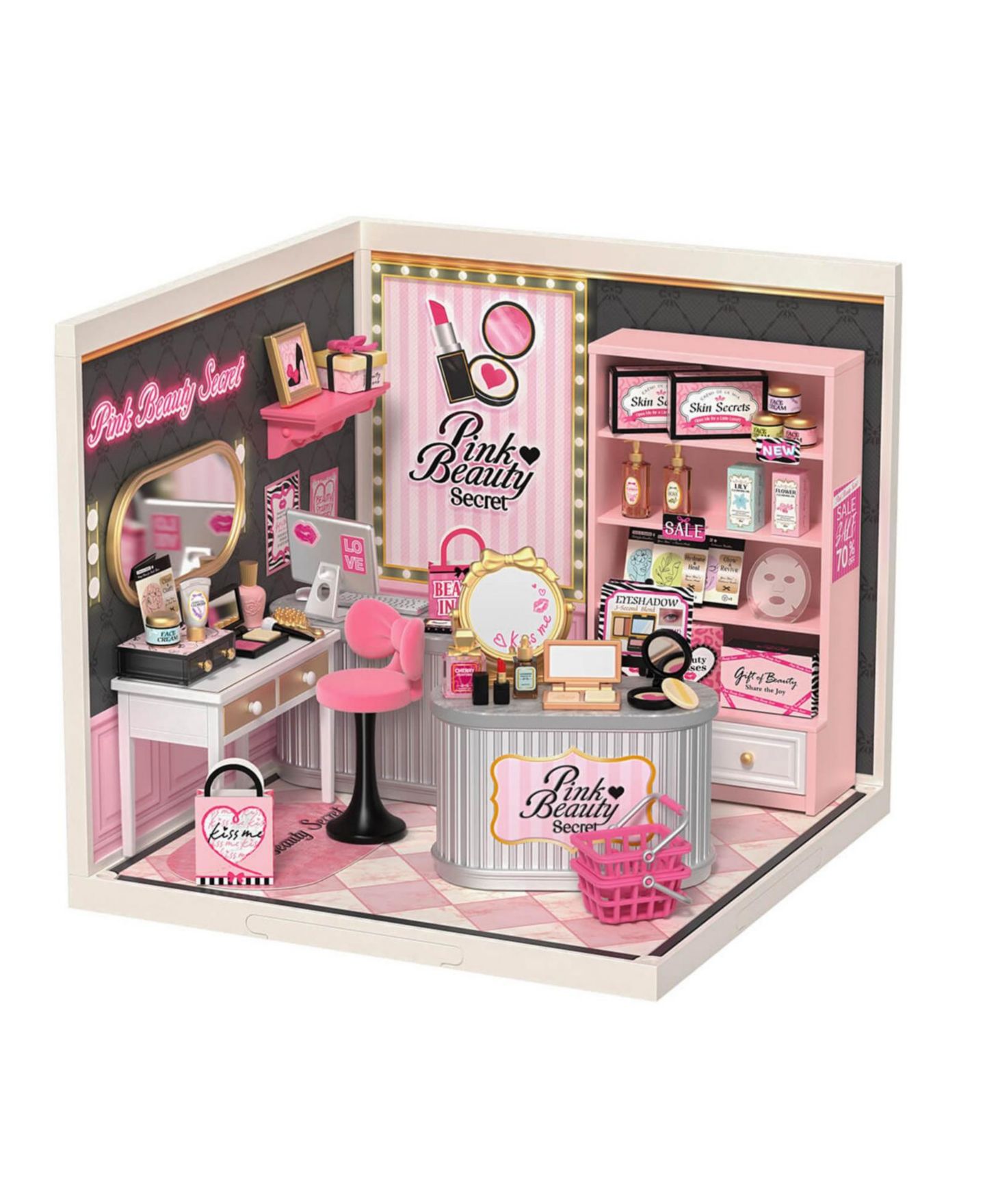 Детский конструктор Robotime Beauty Salon Super Creator Pink Beauty Secret 115-Piece Building Set, Ages 14+, цвет: Розовый — фото 1