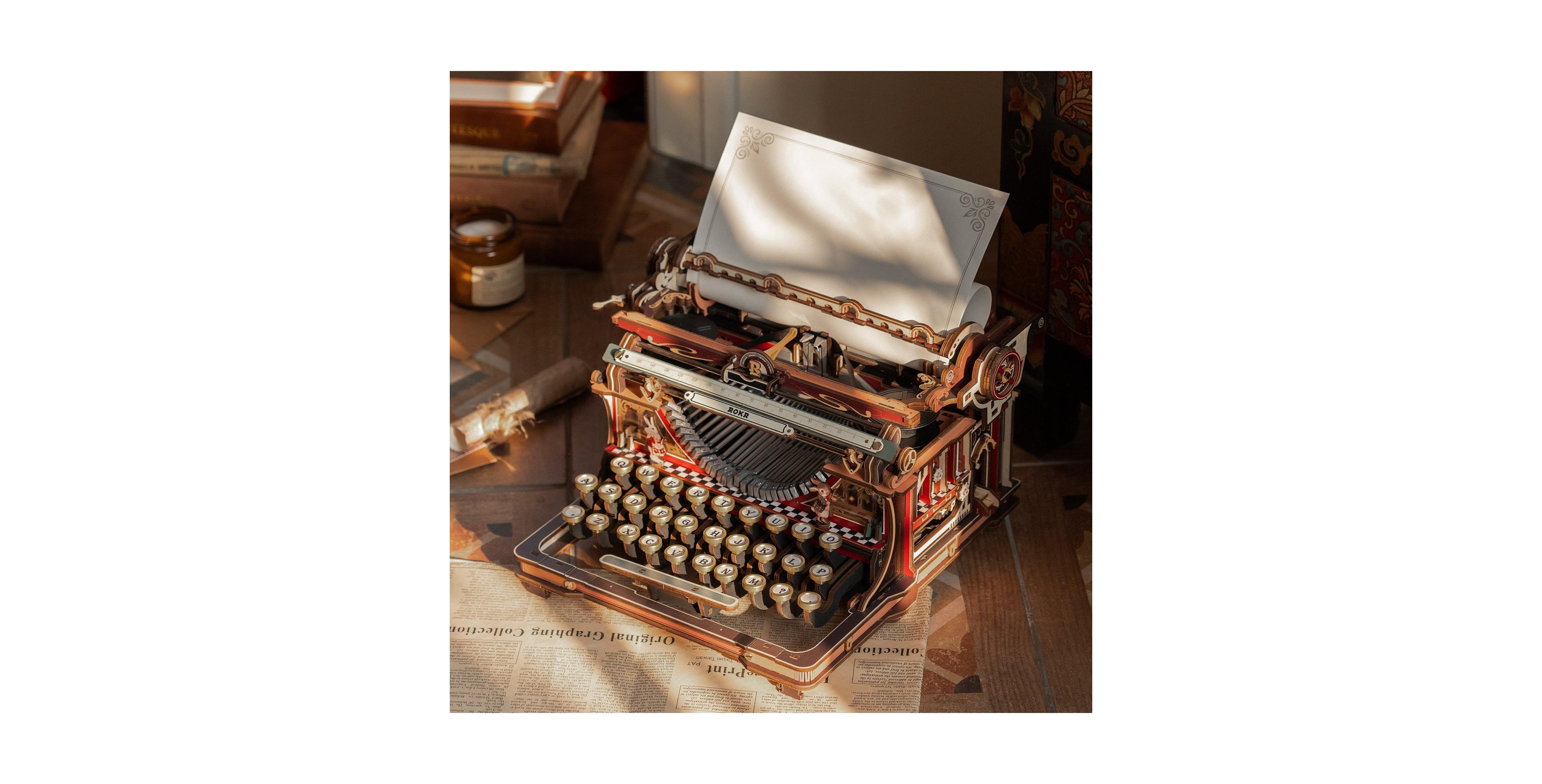 Robotime Typewriter Magic 324-Piece Wooden 3D Mechanical Puzzle, Ages 14+