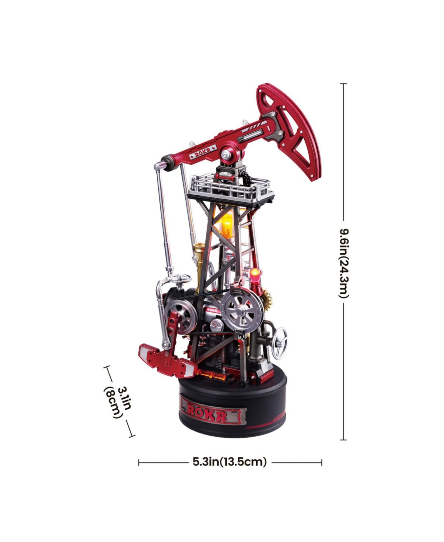 Детский конструктор Robotime Industrial City Series Oil Pump Jack Motorized LED Wooden Puzzle Building Set, Ages 14 & Up — фото 2