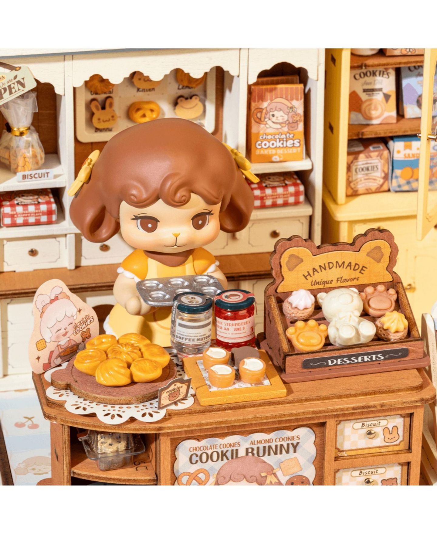 Детские аксессуары для кукол Robotime Cookii Bunny's Cookie Shop Miniature Dollhouse Building Kit with Pre-Cut Wood Pieces, Ages 14+ — фото 6