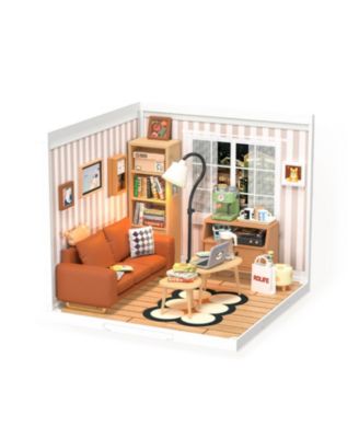 Cozy Living Lounge Wood Miniature Dollhouse Kit with Detailed Interior, Ages 14+