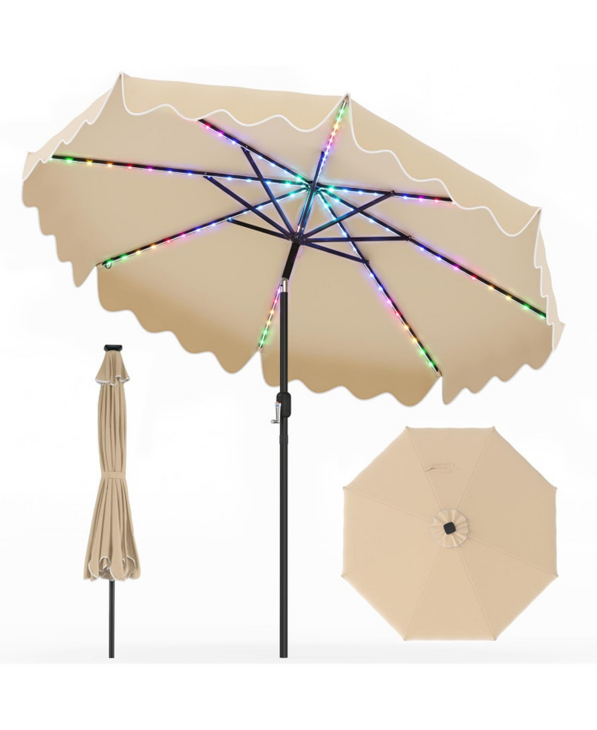 10 Feet Solar Patio Umbrella with Color-Changing Led Lights - Medium beige