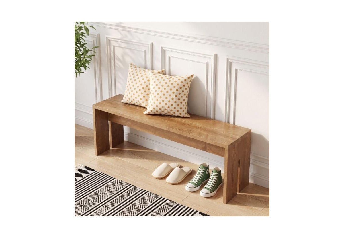 55" Rustic Wooden Entryway Shoe Bench for Foyer, Mudroom, Hallway