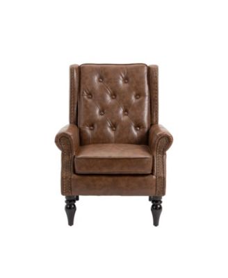 PU Leather Accent Armchair, 250LBS Capacity Upholstered Side Chair with Rubber Wood Legs