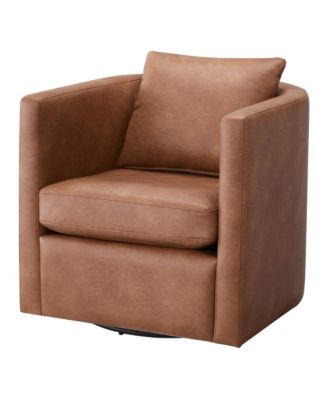 Faux Leather Swivel Barrel Chair with Pocket Coil Cushion
