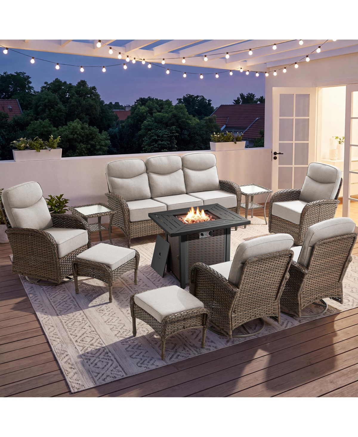 Pocassy 10-Pieces Patio Furniture Set, Outdoor Wicker Conversation Set with Swivel Rocking Chairs, Sofa and 6inch Waterproof Cushions
