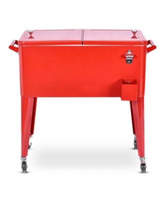 80 Quart Rolling Patio Cooler Cart with Bottle Opener
