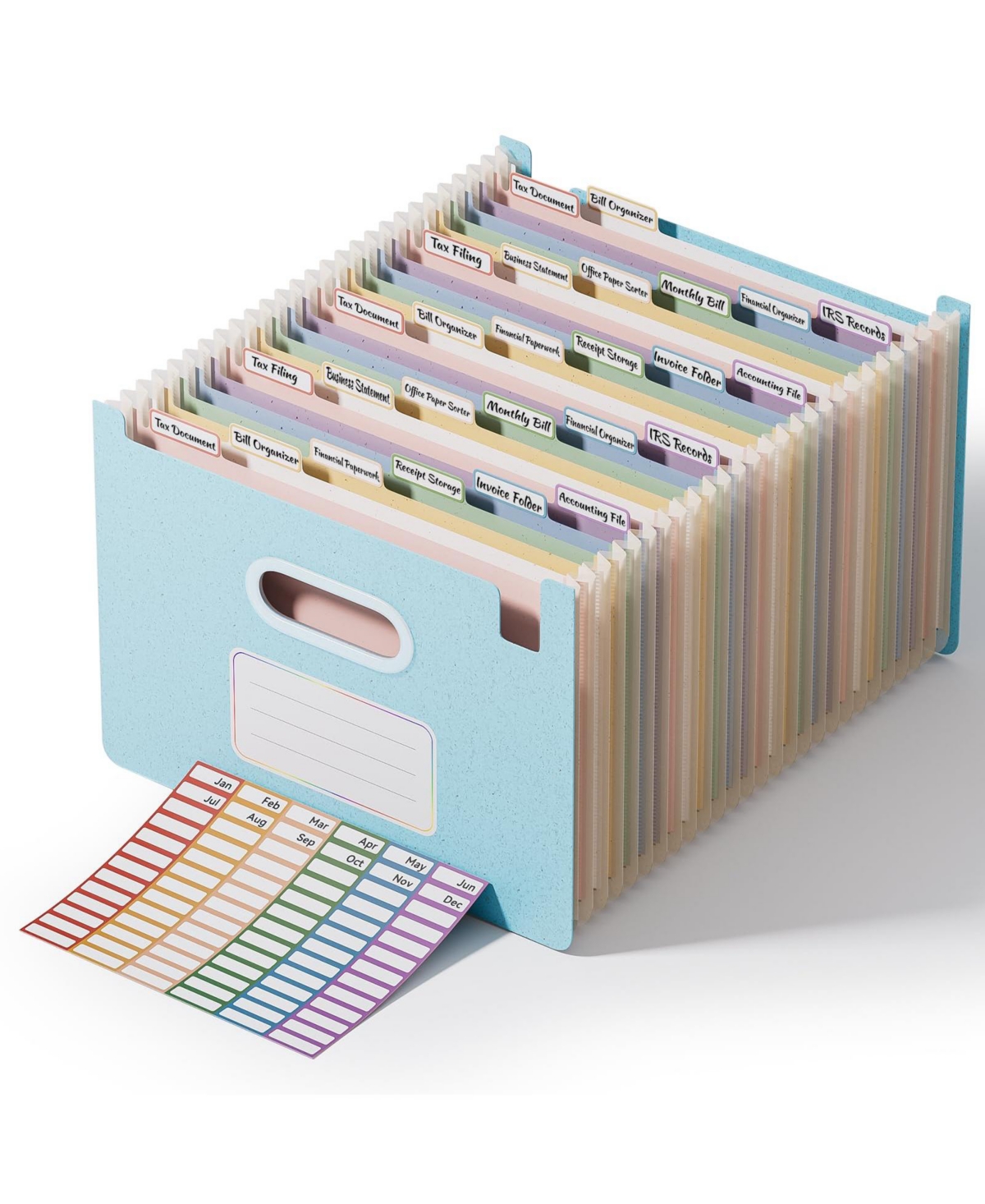 Four Candies Upright Open Top Expandable Accordion File Organizer Multi Colored Tabs - 26-sky blue 26 pockets