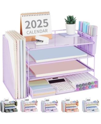 4 Tier Desktop File Organizer With Drawer Pen Holders Office Supply Sorters Workspace Organizer