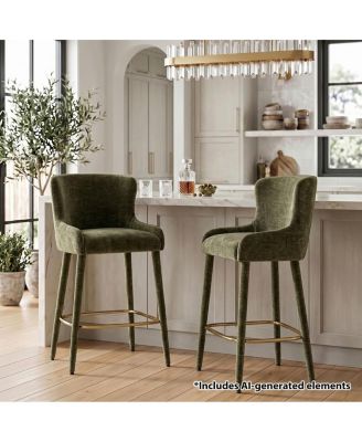 26.5" Counter Height Bar Stools Set of 2, Wingback Arms, Chenille Upholstered