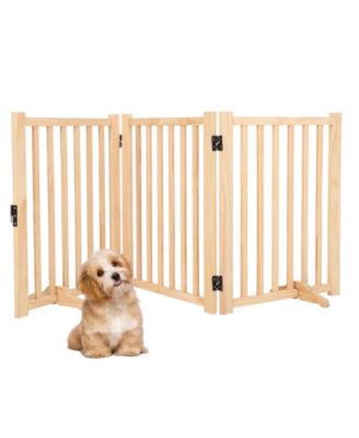 Wooden Freestanding Dog Gate, 3-Panel Collapsible Pet Fence with Support Feet, Expandable Indoor Gate for Doorways and Stairs, 24" H