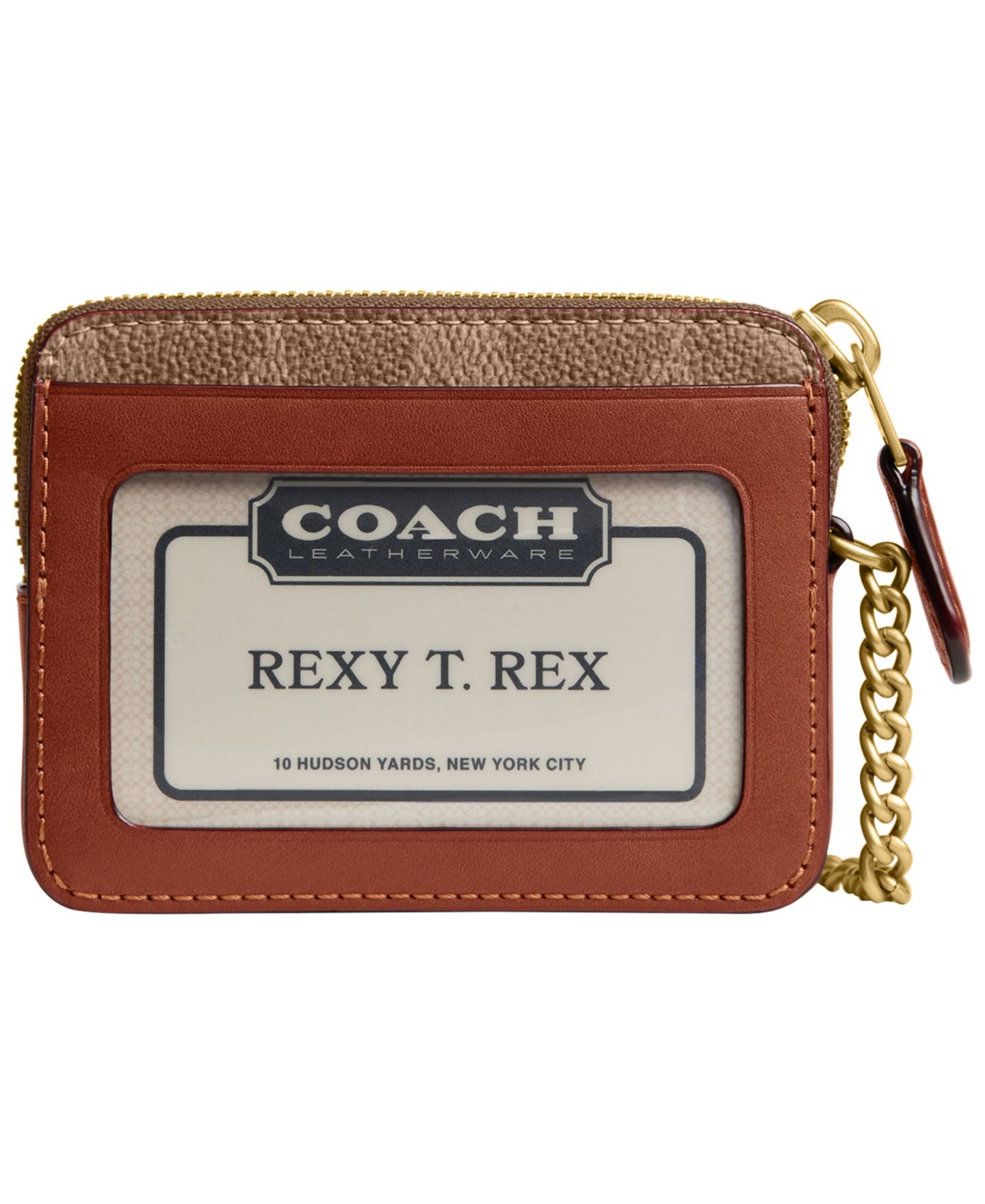 Футляр для карт Coach Essential из кожи с фирменным узором и цепочкой, цвет: Латунный / Карамельный — фото 2