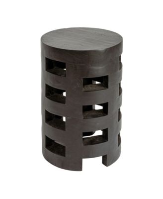 Round Mindi Wood Stool with Textured Surface
