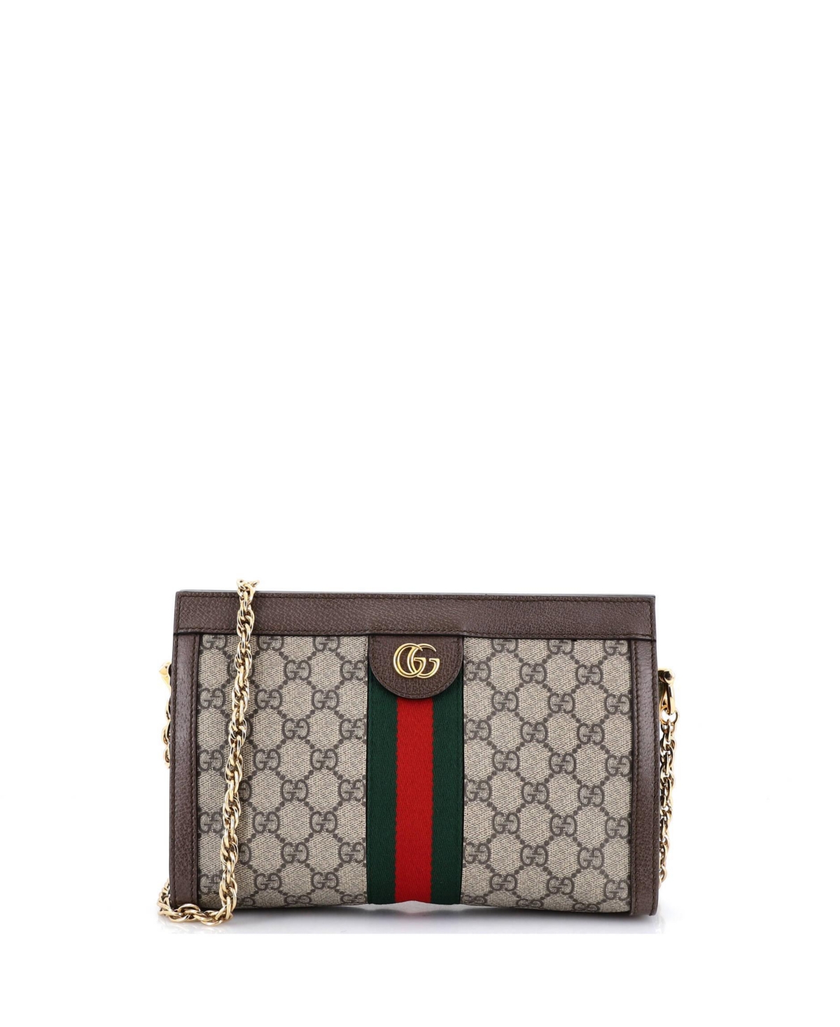 Pre-Owned Gucci Small Ophidia Chain Shoulder Bag Gg Coated Canvas - Brown