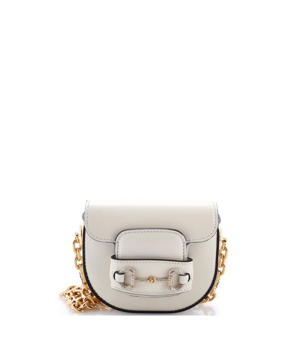 Pre-Owned Gucci Mini Horsebit 1955 Chain Convertible Belt Bag Leather with Crystal Detail - Natural