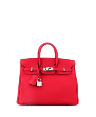 Pre-Owned Hermes Birkin 25 Handbag Red Epsom with Palladium Hardware