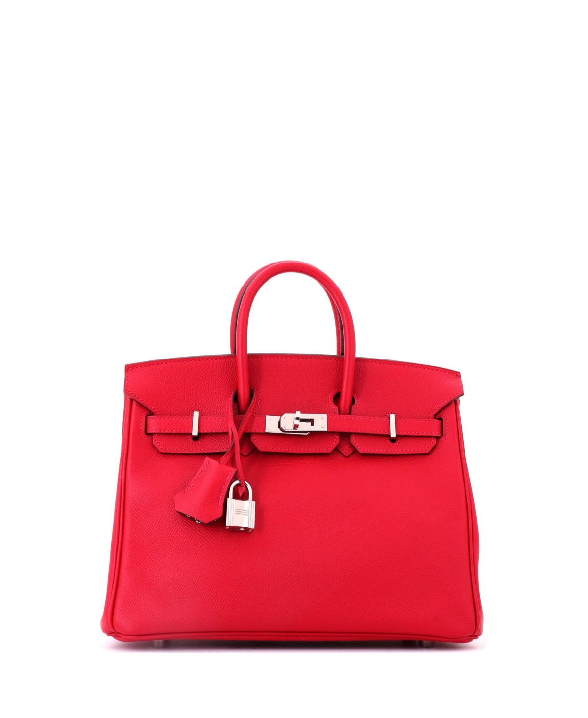 Pre-Owned Hermes Birkin 25 Handbag Red Epsom with Palladium Hardware - Red