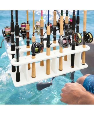 Heavy Duty HDPE 12 Rod Fishing Holder Rack Deck Dock Mount with Stainless Steel Hardware Wide Spacing