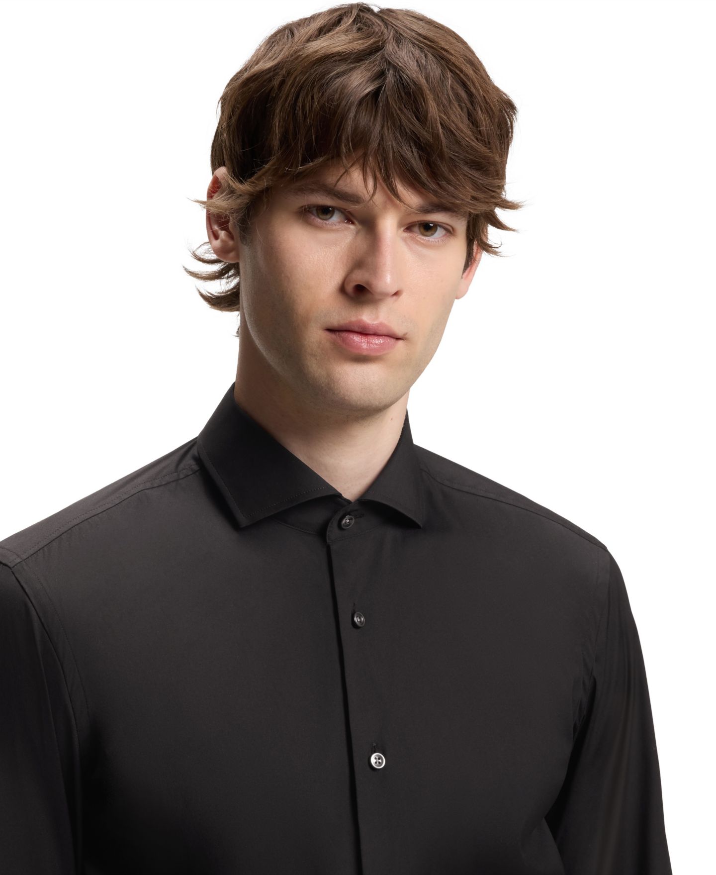 Мужская рубашка Hugo Boss Slim-Fit Easy-Iron Dress Shirt, цвет: Чёрный — фото 5