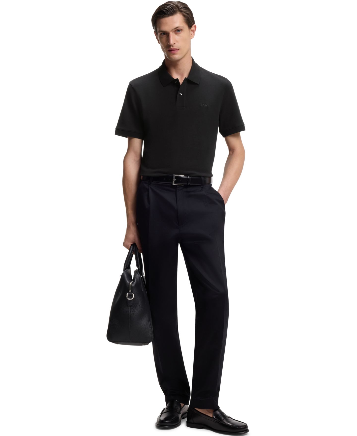 Мужское поло Hugo Boss Cotton Piqué Pallas Regular-Fit Polo Shirt, цвет: Чёрный — фото 4