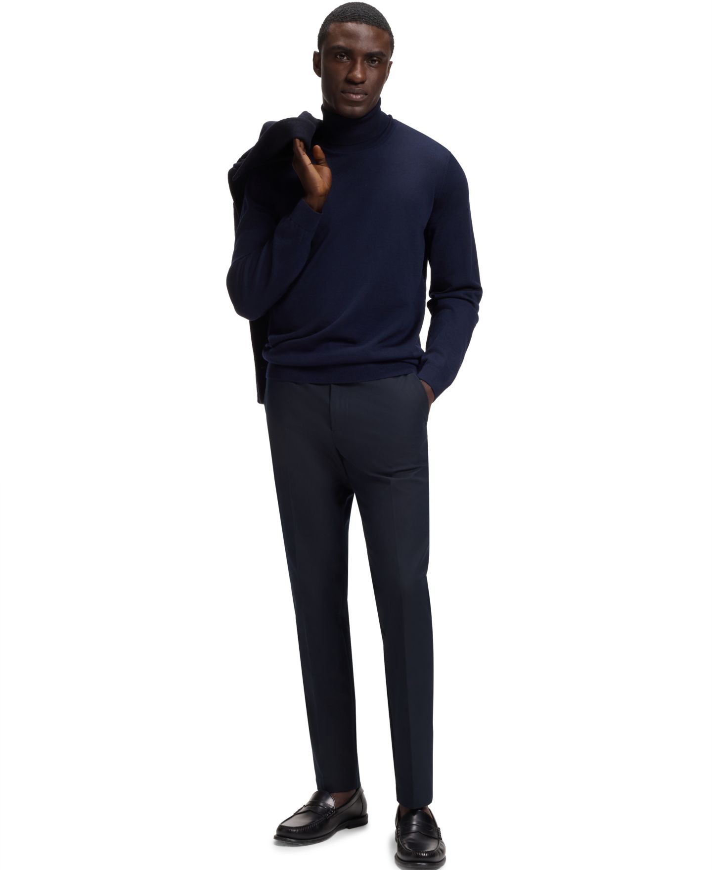 Мужские брюки Hugo Boss BOSS by Four-Way Stretch Fabric Slim-Fit Trousers, цвет: Тёмный синий — фото 4