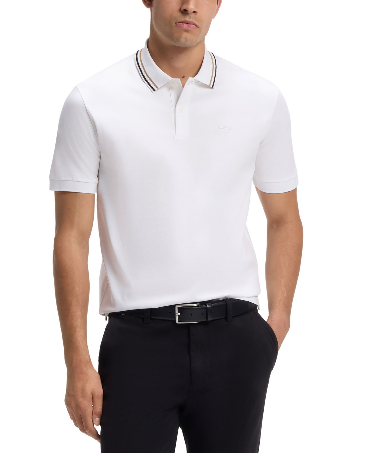Men's Cotton Slim-Fit Striped Collar Polo Shirt