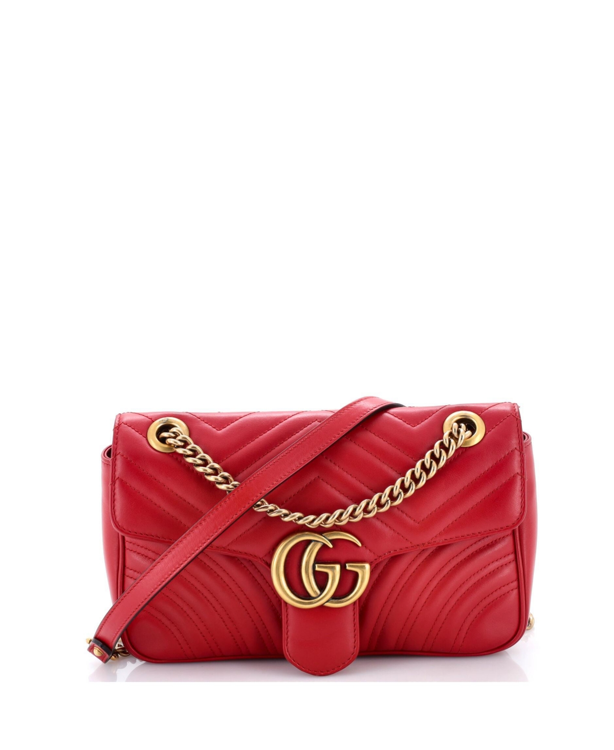 Pre-Owned Gucci Medium Gg Marmont Flap Bag Matelasse Leather - Red