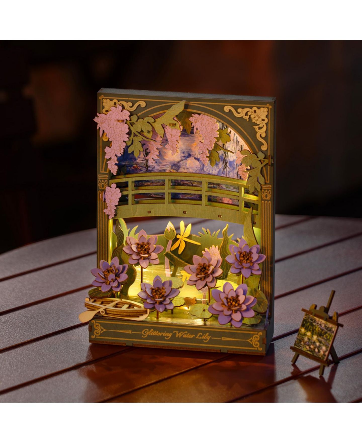 Детский конструктор Robotime Water Lily 3D Wooden LED Light Puzzle Building Set, Ages 14+, цвет: Зелёный — фото 5