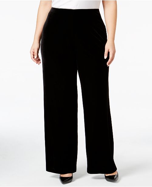 Alfani Plus Size Velvet Wide-Leg Pants, Created for Macy's & Reviews ...