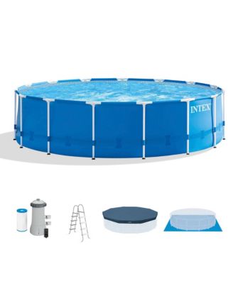 Metal Frame 15' x 48" Outdoor Above Ground Pool Set with Round Pool Cover