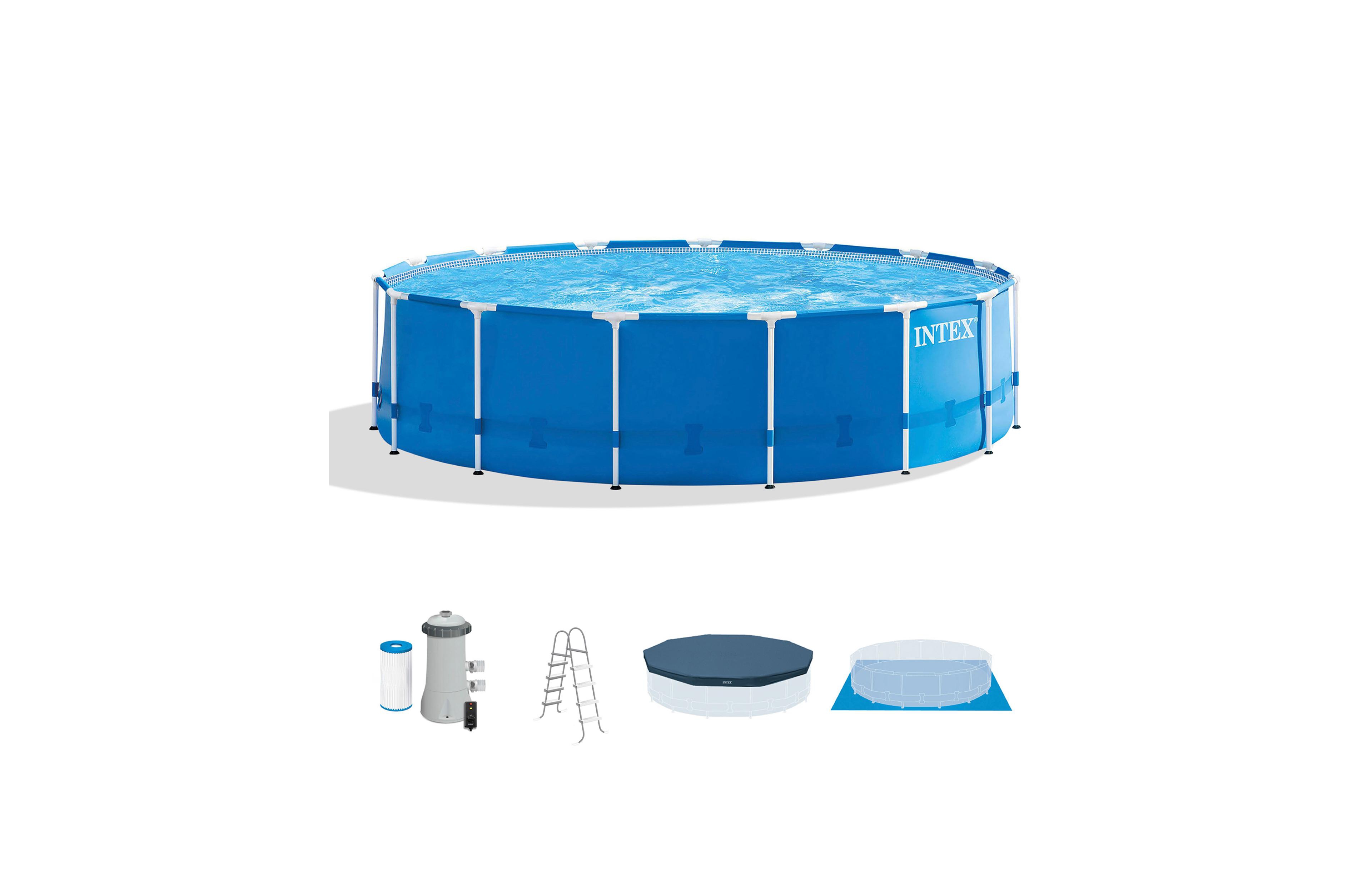 Intex Metal Frame 15' x 48" Outdoor Above Ground Pool Set with Round Pool Cover