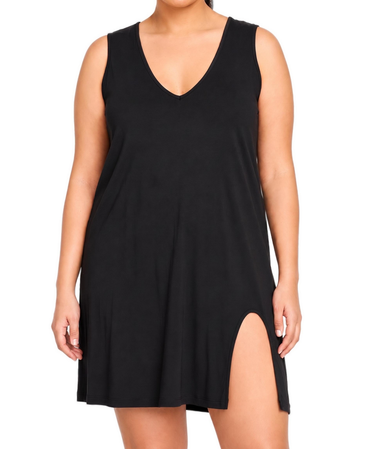 Universal Standard Plus Size Meko V-Neck Sleeveless Leg Cutout Nightgown - Black