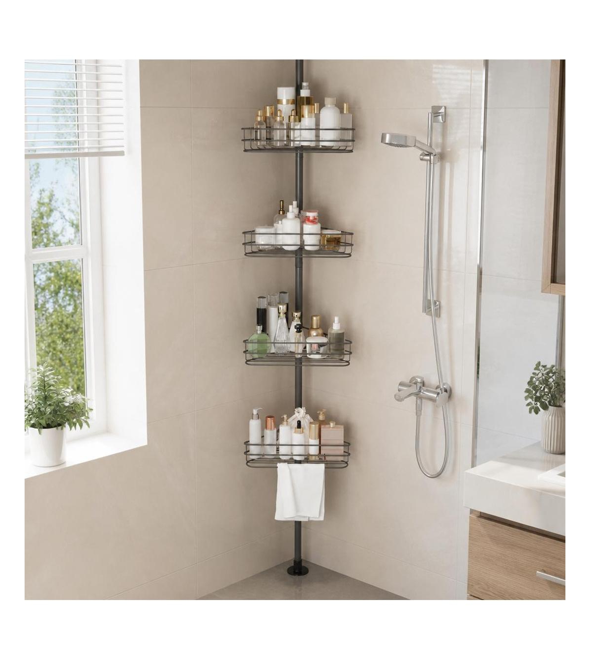Homfan 4-Tier Metal Adjustable Rustproof Corner Shower Caddy