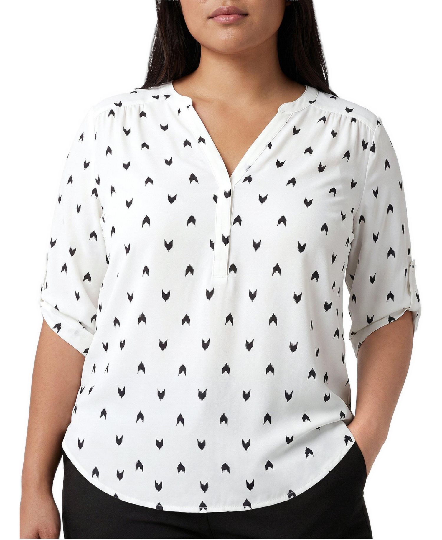 Plus Size Harper Floral 3/4 Roll-Tab Sleeve Blouse