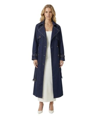 Women's Denim Double-Breasted Trench Coat