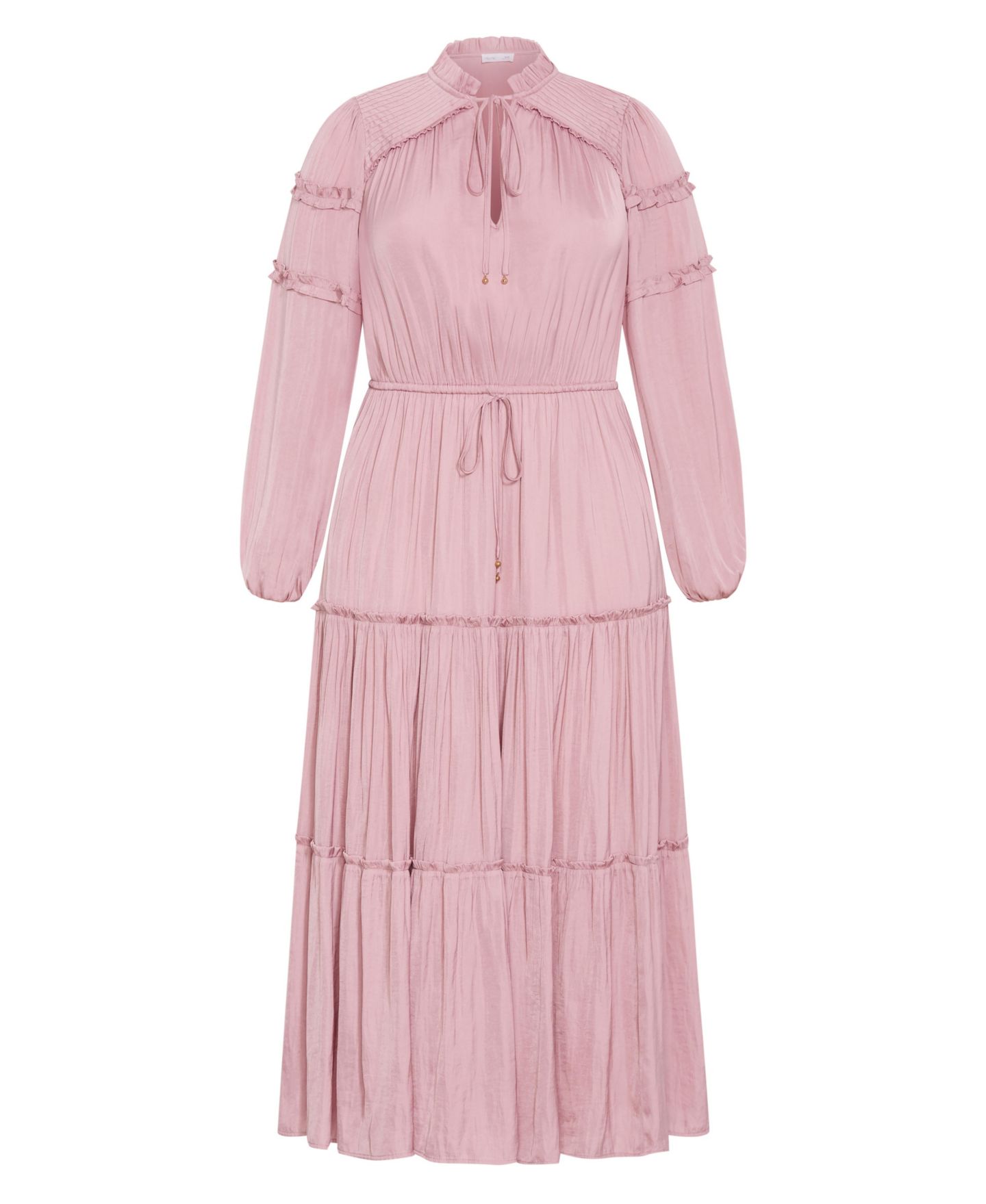 Женское платье CITY CHIC Plus Size Drama Queen Boho Tiered Long Sleeve Maxi, цвет: Пыльный розовый — фото 4