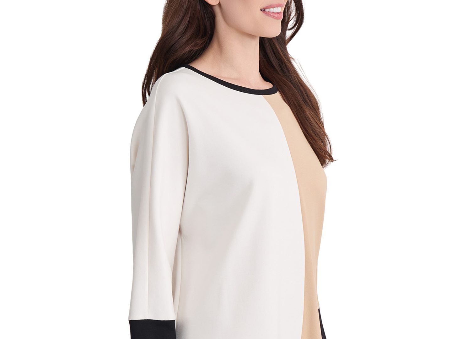 Женский топ Jones New York Colorblock Dolman, цвет: Чёрный / Белый песочный — фото 3