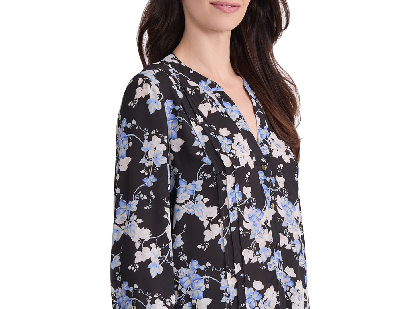 Женская блузка Jones New York Floral Split-Neck Pintuck, цвет: Чёрный — фото 3