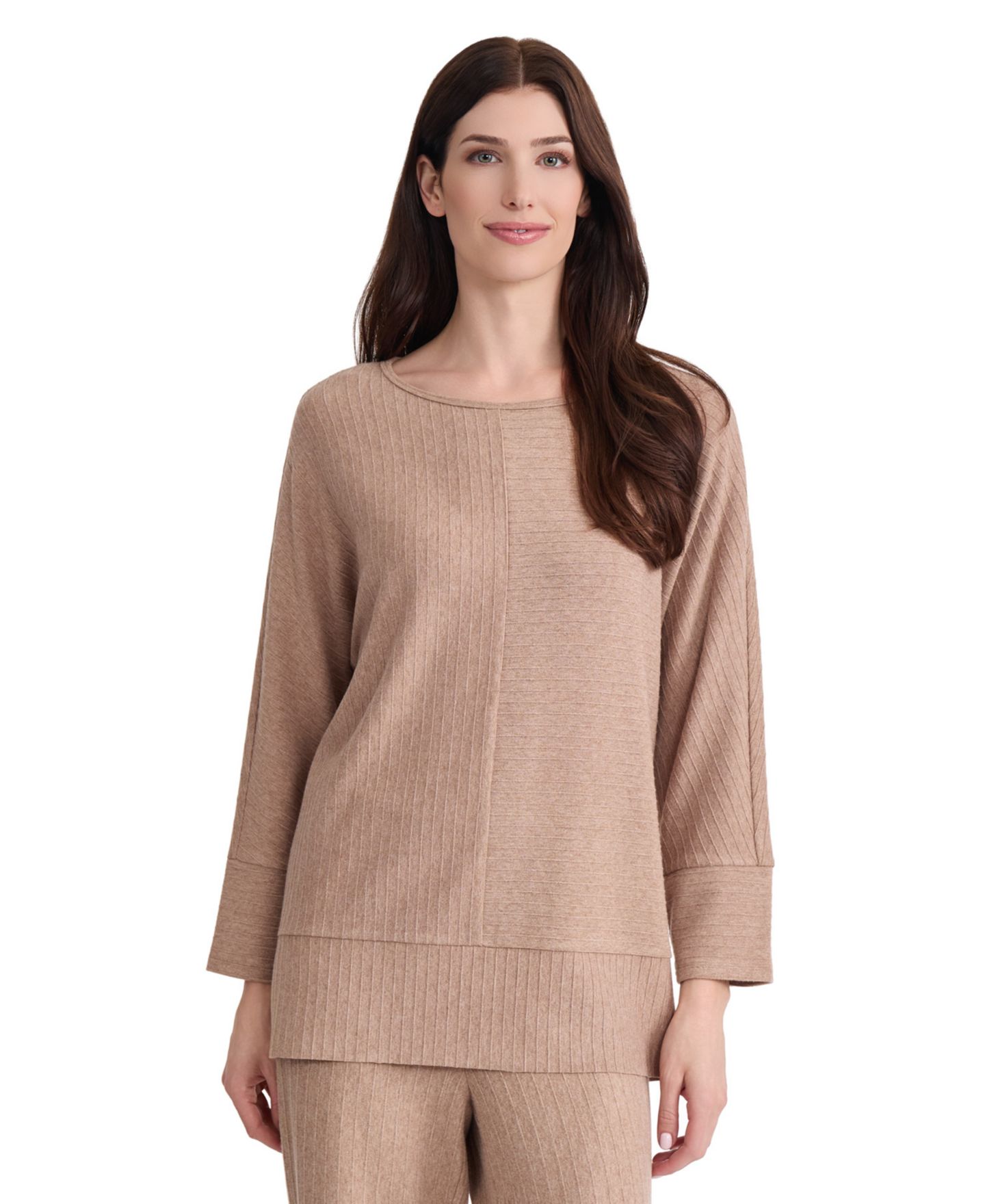 Женский топ Jones New York Dolman Boat Neck Ribbed Tunic Top, цвет: Меланжевый — фото 1