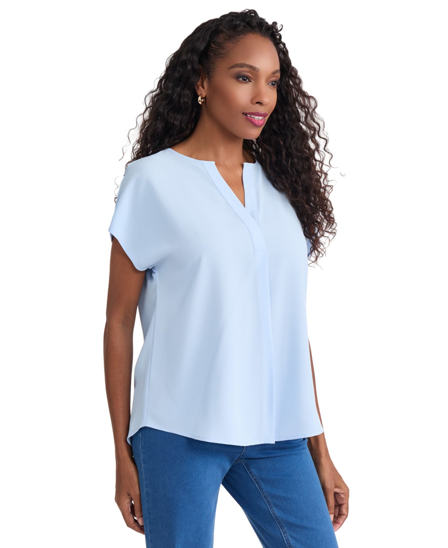 Женская блузка Jones New York Extended Shoulder Split Neck, цвет: Light Oxford — фото 3