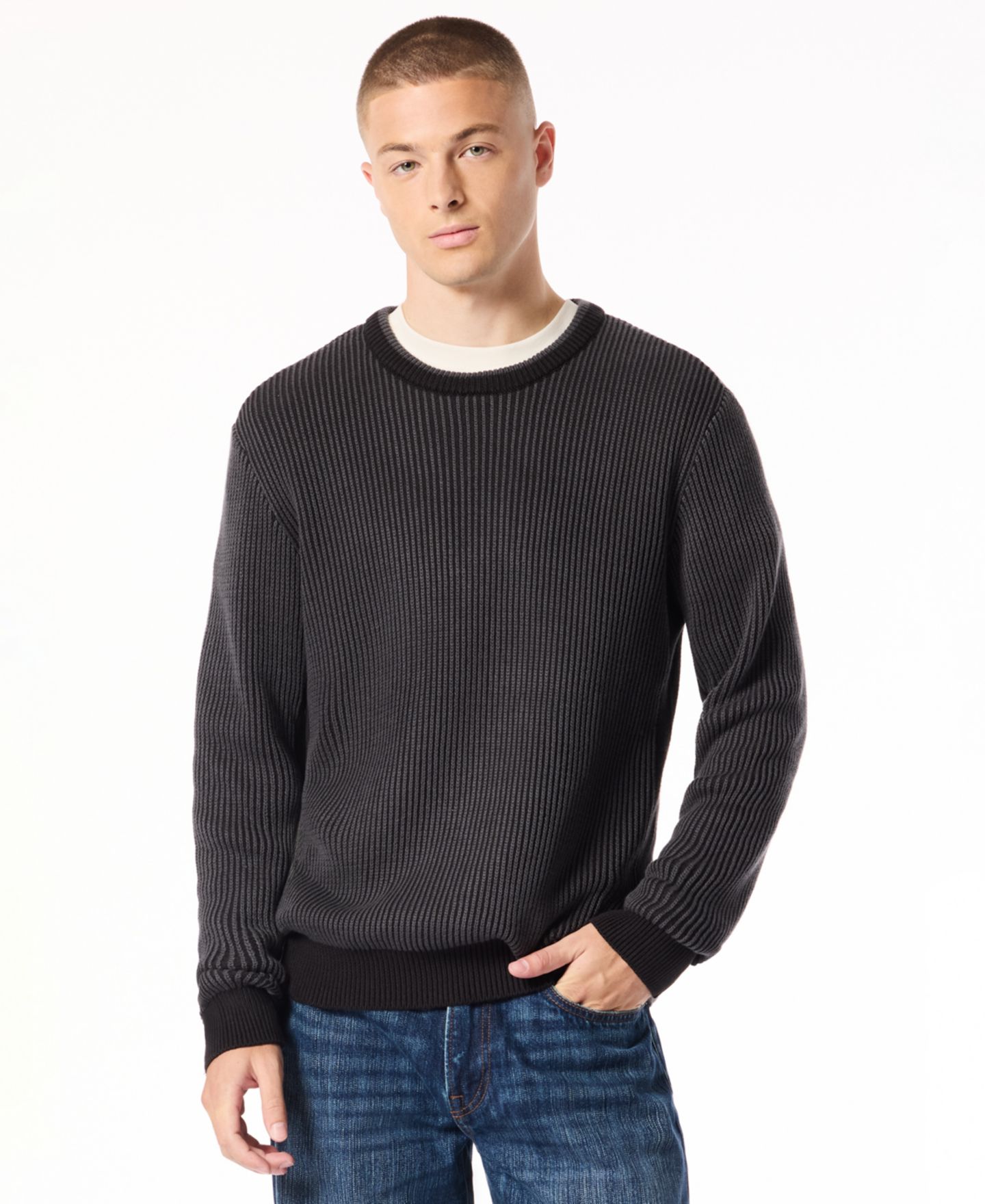 Мужской свитер Buffalo David Bitton Wiles Crewneck Waffle-Knit, цвет: Чёрный — фото 1