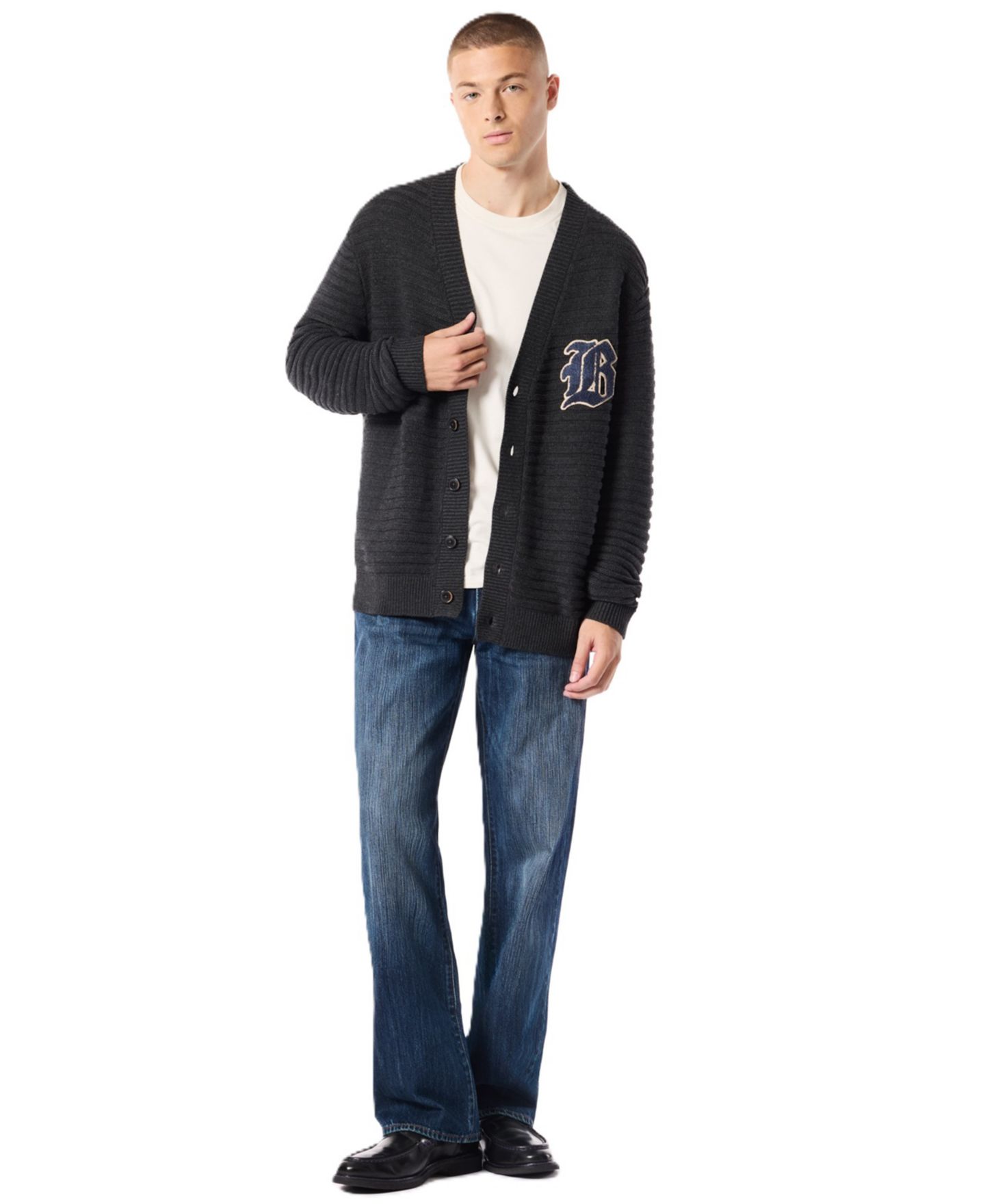 Мужской кардиган Buffalo David Bitton Woodz Varsity с V-образным вырезом, цвет: Меланжевый угольный — фото 2