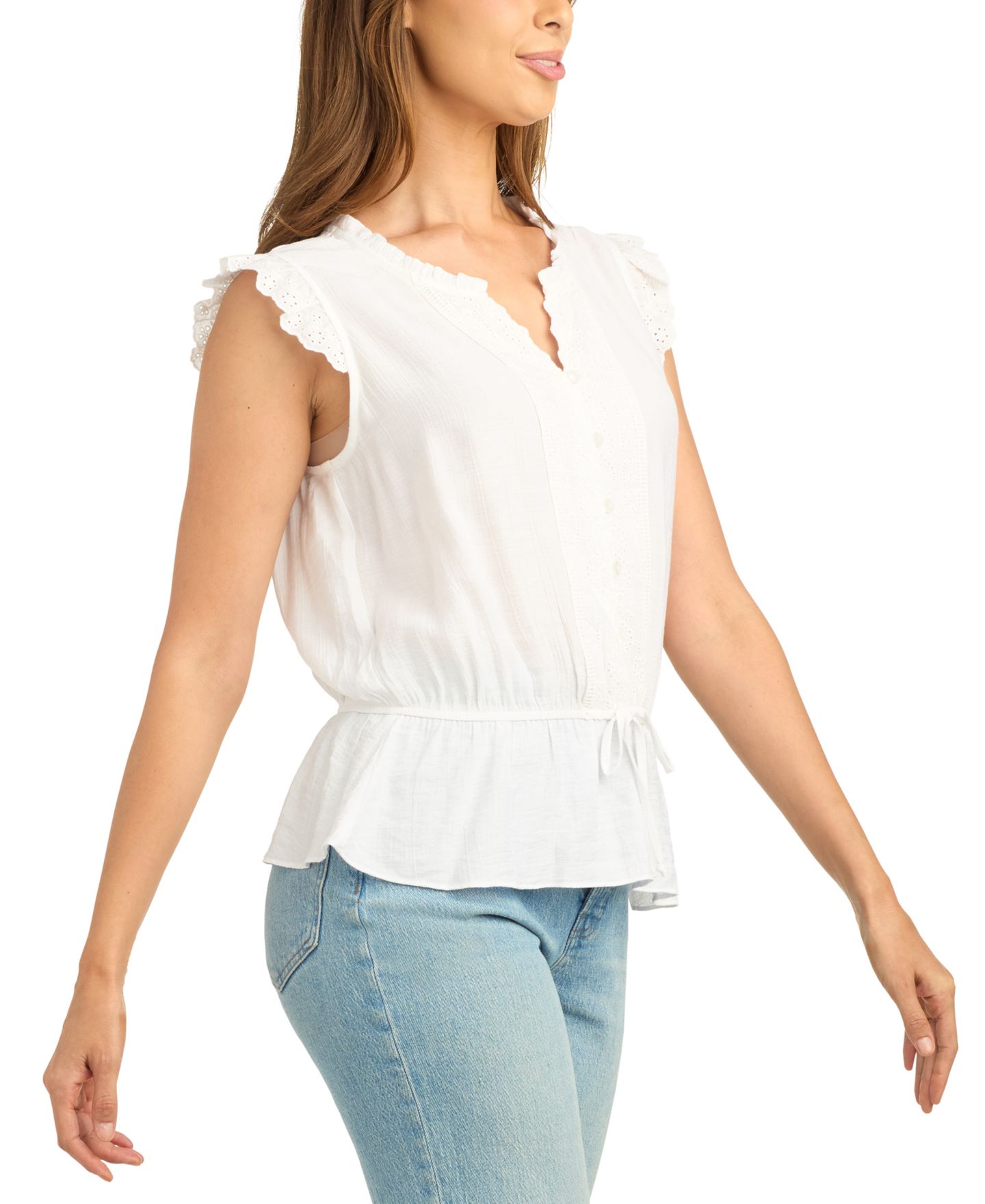 Женский топ BCX Juniors' Flutter Sleeve Peplum V-Neck, цвет: Молочный белый — фото 3