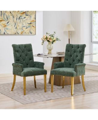 Upholstered Dining Chair with Arms, Tufted High-Back, Nailhead Trim