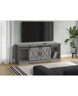 60 Inch Modern Farmhouse TV Stand with Metal Track Sliding Barn Storage Doors